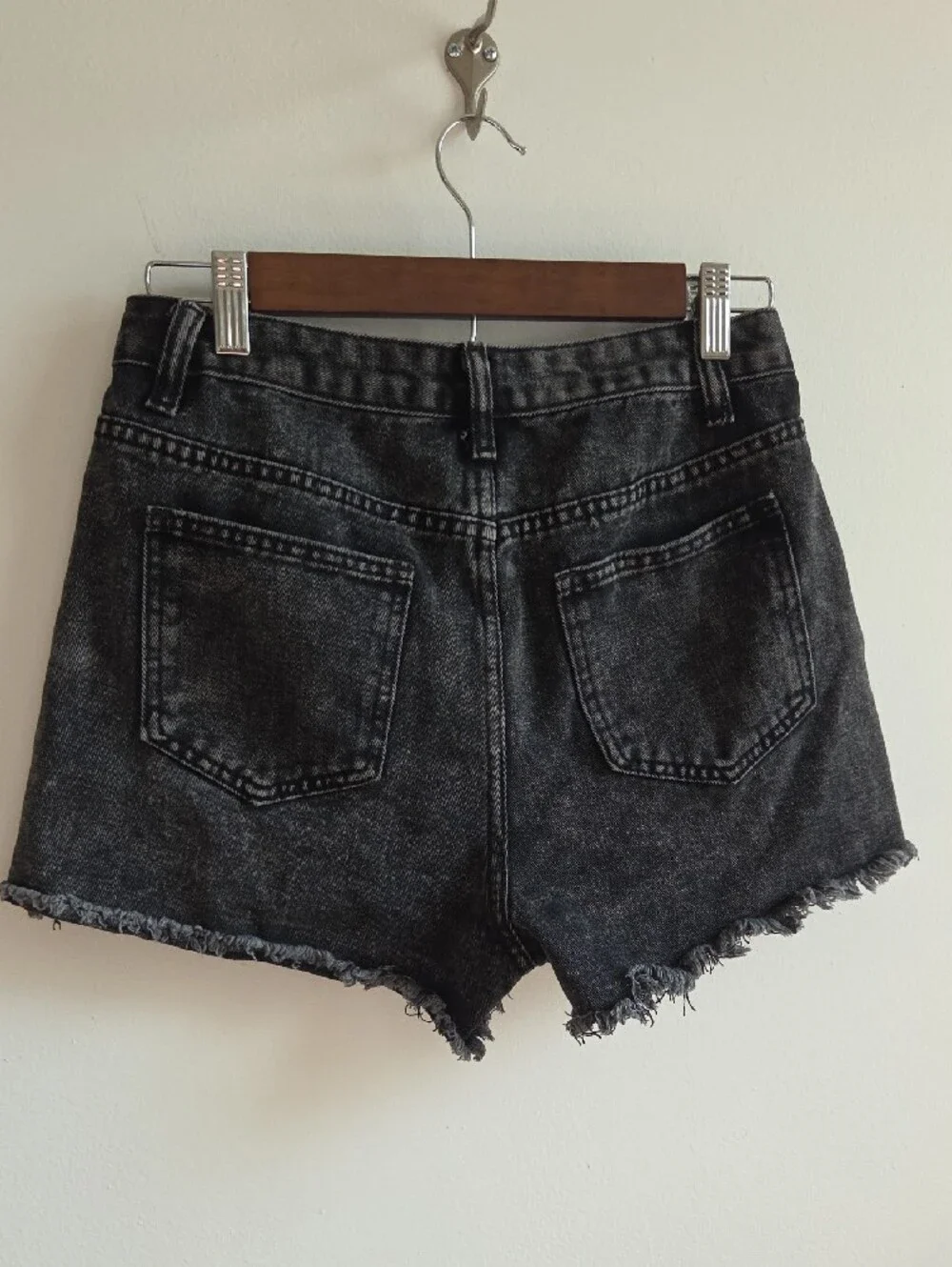 SHEIN Washed Black High-Rise Denim Shorts with Frayed Hem